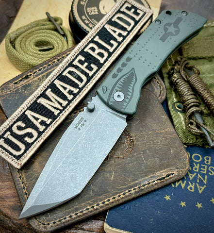 McNees Knives Mac-2 3.5" Tanto Green Tiger Bomb Ti Magnacut Blade (Gen 2)