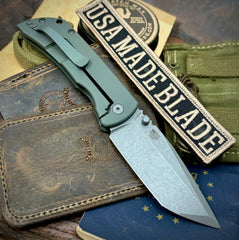 McNees Knives Mac-2 3.5" Tanto Green Tiger Bomb Ti Magnacut Blade (Gen 2)