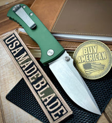 Defiant-7 Talos Button Lock with Magnacut Blade and Green Hardcoat Anodized Aluminum Handles