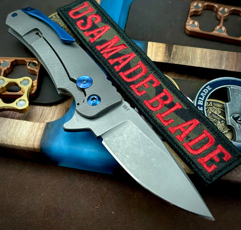 Chelette Custom Knives Gur Full Ti S30V Timascus Inlay Blue Ti Hardware