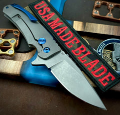 Chelette Custom Knives Gur Full Ti S30V Black G10 Inlay Ti Hardware Blue BackSpacer/Clip