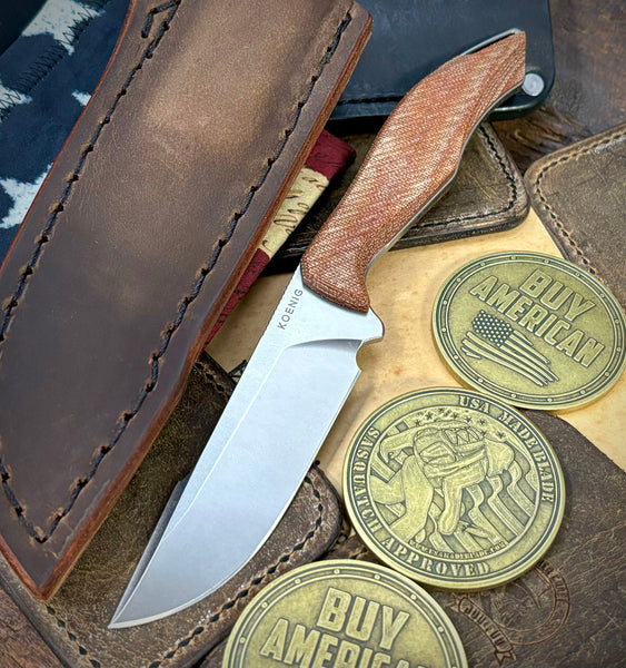 Koenig HELO Fixed Blade with Magnacut Steel Natural Micarta and Leather Sheath