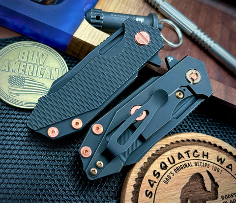 Wharnie Hinderer Half Track Gen 2 Full Ti Battle Black Handles with Battle Black Magnacut Blade Copper and Bronzed Out HW - USA MB