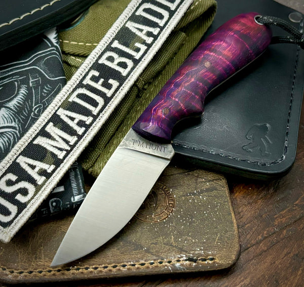 T.M. Hunt Custom Knives Hedgehog with Purple Curly Maple Handle O1