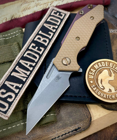 High Res Battle Purple Wharnie Hinderer Half Track Gen 2 Coyote G10 Anodized Working Finish Ti with Working Finish Magnacut Blade and Bronzed Out HW