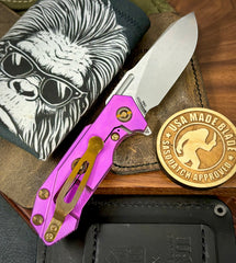 High Res Purple Slicer Hinderer Half Track Gen 2 Textured Ti Presentation Side, Smooth Ti Lockside Magnacut Stonewashed Blade with Bronzed Out HW