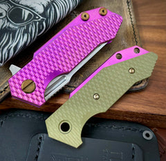 High Res Purple Slicer Hinderer Half Track Gen 2 Textured Ti Presentation Side, Smooth Ti Lockside Magnacut Stonewashed Blade with Bronzed Out HW