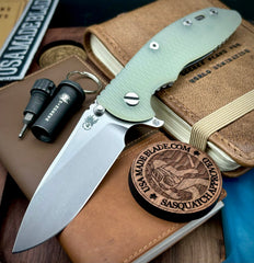 Hinderer XM-18 3.5" Skinny Slicer Hollow Ground Bronze Anodized Ti Translucent Green G10 Magnacut Stonewashed Blade