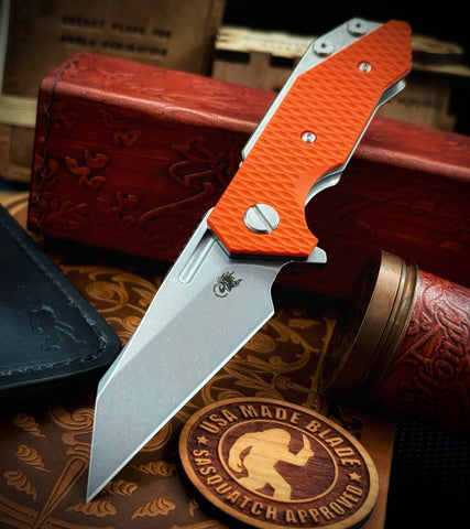Wharnie Hinderer Half Track Gen 2 Orange G10 Stonewashed Ti Magnacut