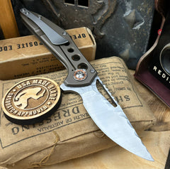 NK&T Custom Hydra Framelock with 5/32 Magnacut Blade Jaeco Finish, Bronze Ti  Speedhole Handles, Bronze Ti Hardware and Copper Pivot Collar