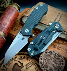 Wharnie Hinderer Half Track Gen 2 Full Textured Battle Black Handles with Stonewashed Magnacut Blade