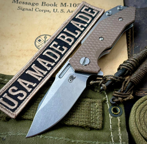 Bowie Hinderer Half Track Gen 2 FDE G10 Stonewashed Ti and Stonewashed S45VN Blade