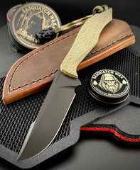 Koenig HELO Fixed Blade with Black DLC Magnacut Blade OD Green Micarta Handles and Leather Sheath   HELO731 - USA MB