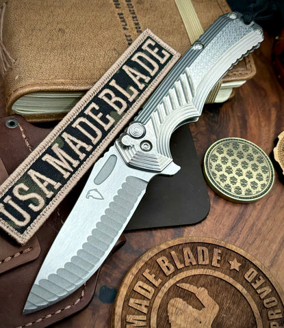 Freeman 451 Button Lock Flipper Full Ti Studio 451 Inline Milled with Magnacut Blade - USA MB