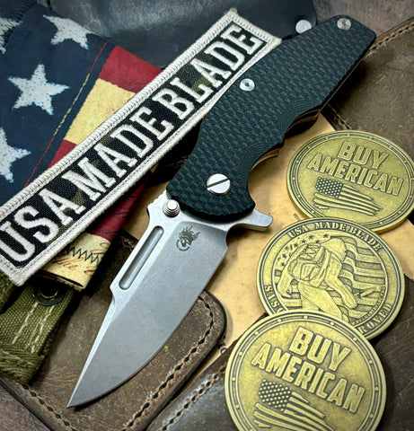 Hinderer Jurassic Clip Point Black G10 Bronze Ti Magnacut Stonewashed Blade - USA MB