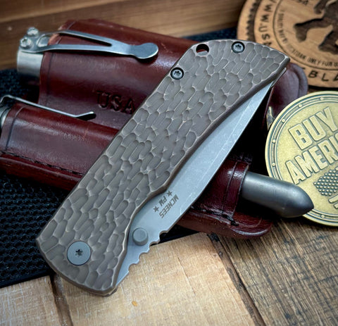 Jigged Pattern McNees Knives Mac-2 3.5" Bronze Atomic Ti Magnacut Stonewashed Blade (Gen 2)