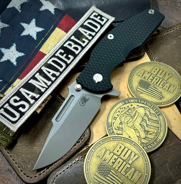 Hinderer Jurassic Clip Point Black G10 Battle Bronze Ti Magnacut Working Finish Blade