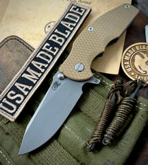 Hinderer Jurassic Hollow Ground Slicer Coyote G10 Battle Blue Ti Magnacut Working Finish Blade