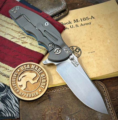 Hinderer Jurassic Slicer Blue G10 Working Finish Ti Magnacut Stonewashed Blade - USA MB