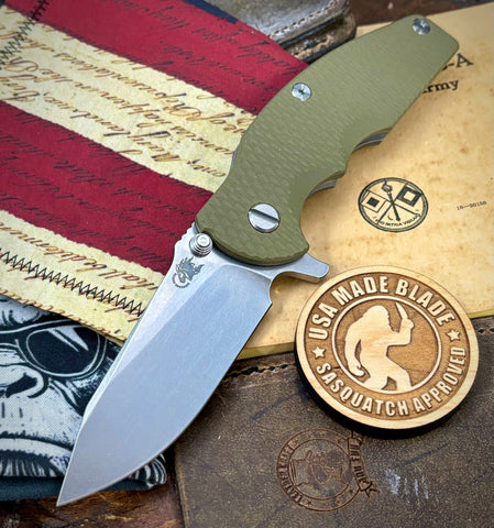 Hinderer Jurassic Slicer OD Green G10 Working Finish Ti Magnacut Stonewashed Blade - USA MB