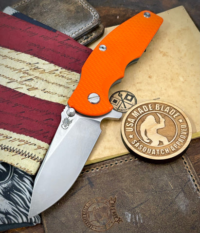 Hinderer Jurassic Slicer Orange G10 Working Finish Ti Magnacut Stonewashed Blade - USA MB