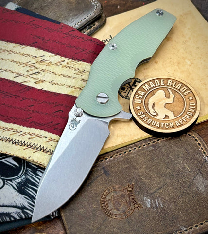 Hinderer Jurassic Slicer Translucent Green G10 Working Finish Ti Magnacut Stonewashed Blade - USA MB