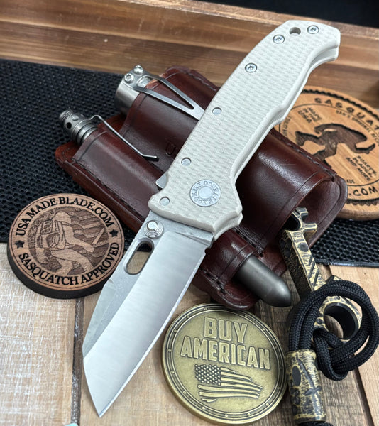 Demko AD20 Compact Batwing Two Tone Magnacut Blade with Shark Lock and Tan G10