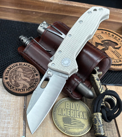 Demko AD20 Compact Batwing Two Tone Magnacut Blade with Shark Lock and Tan G10