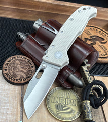 Demko AD20 Compact Batwing Two Tone Magnacut Blade with Shark Lock and Tan G10