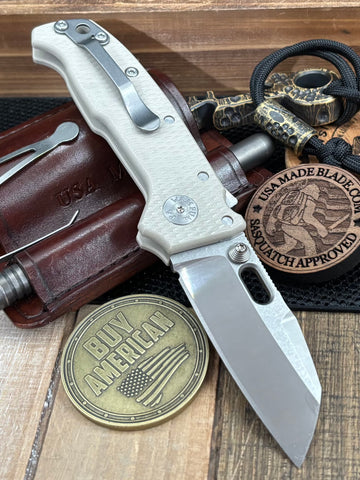 Demko AD20 Compact Batwing Two Tone Magnacut Blade with Shark Lock and Tan G10