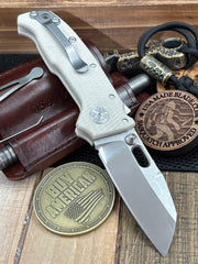 Demko AD20 Compact Batwing Two Tone Magnacut Blade with Shark Lock and Tan G10