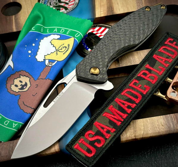 Koenig Arius Carbon Fiber with Brightwash M390 Blade with Polished Flats and Bronze Hardware