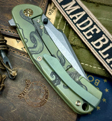 Shipwreck Greeen Kraken Nicholas Nichols 3.5" Guppy Folder Full Smooth Ti with Magnacut Blade Bronzed Out Ti Hardware