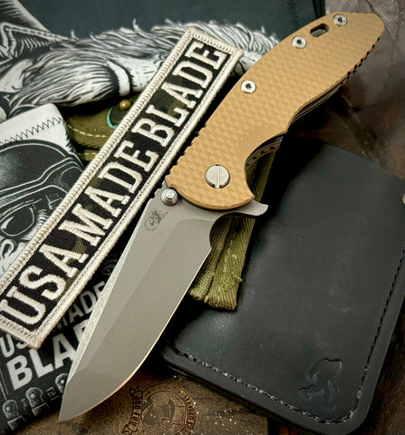Hinderer XM-18 3.5 Liner Lock Spanto Working Finish Ti Liners Coyote G10 Working Finish 20CV Blade