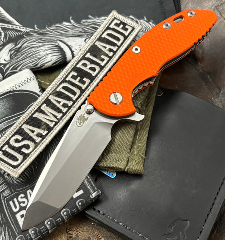 Hinderer XM-18 3.5 Liner Lock Spanto Stonewashed Ti Liners Orange G10 Stonewashed 20CV Blade