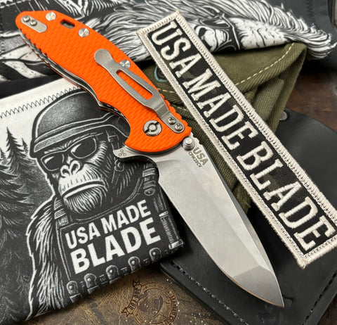 Hinderer XM-18 3.5 Liner Lock Spanto Stonewashed Ti Liners Orange G10 Stonewashed 20CV Blade