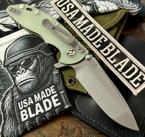 Hinderer XM-18 3.5 Liner Lock Spanto Working Finish Ti Liners Translucent Green G10 Working Finish 20CV Blade