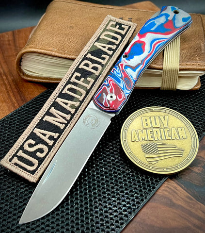 White River Knives Mudbug Lockback with Magnacut Blade and Red, White, and Blue G10 Handles