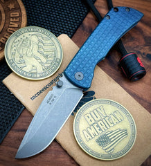 McNees Knives Mac-2 3.0" (GEN-2) Atomic Blue Frag Ti Stonewashed Magnacut Hollow Ground Blade Stonewashed Ti Hardware - USA MB
