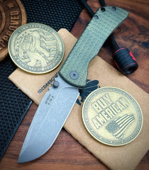 McNees Knives Mac-2 3.0" (GEN-2) Atomic Green/Bronze Frag Ti Stonewashed Magnacut Hollow Ground Blade Stonewashed Ti Hardware - USA MB