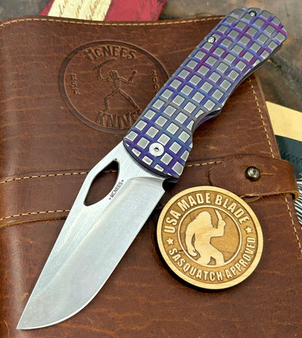 Worn In Flats McNees Knives Dixon Full Ti  Worn Flats Atomic Blurple Frag Ti with 3.75" Magnacut Satin Stonewashed Blade and Satin Hardware