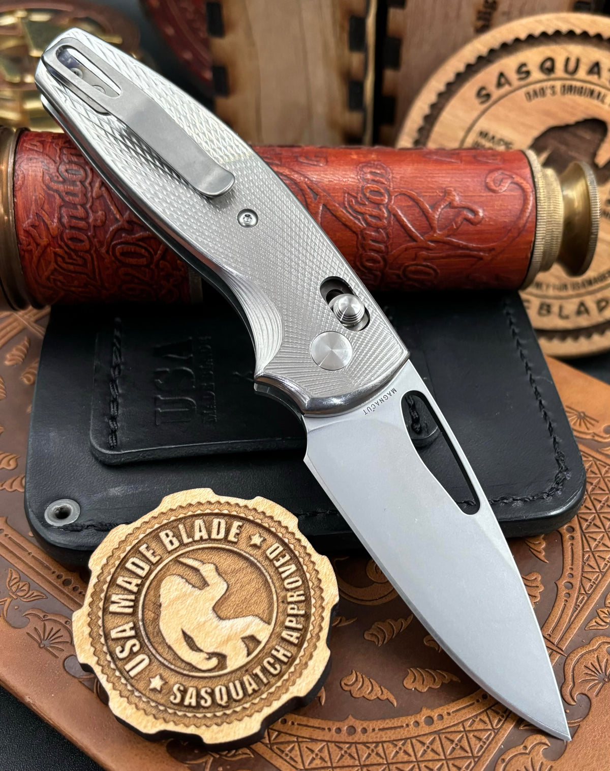 Three Rivers Manufacturing (TRM) Bulldog Rev. B with 3D Lizard Skin Titanium, River-LOK (Axis Lock), and Magnacut Steel - USA MB
