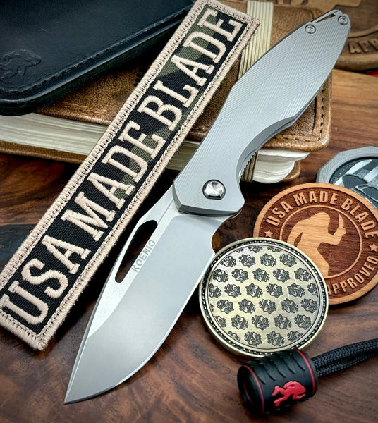 Non Flipper Koenig Mini Arius with M390 Burnished Blade with Polished Flats Patterned Ti and Silver Ti Hardware  MA21211111