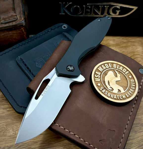 Koenig Mini Arius Exclusive Flipper Black DLC Ti SW Polished Flats M390 Blade