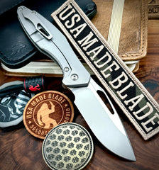 Non Flipper Koenig Mini Arius with M390 Burnished Blade with Polished Flats Patterned Ti and Silver Ti Hardware  MA21211111 - USA MB