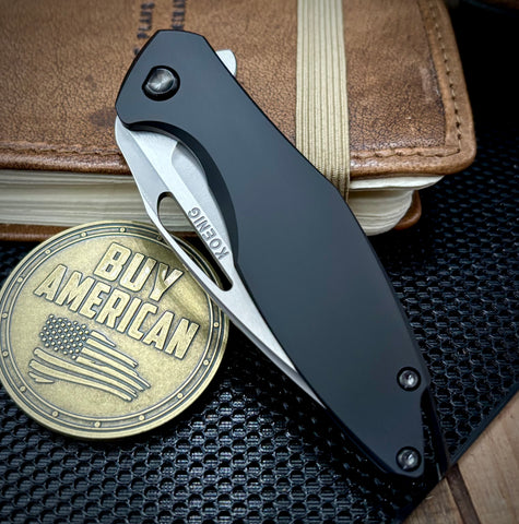 Koenig Mini Arius Exclusive Flipper Black DLC Ti SW Polished Flats M390 Blade