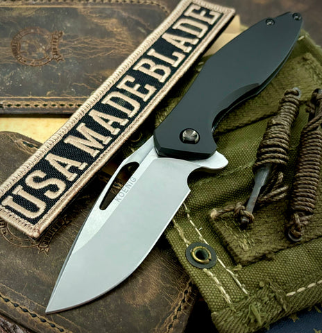 Koenig Mini Arius Exclusive Flipper Black DLC Ti SW Polished Flats M390 Blade