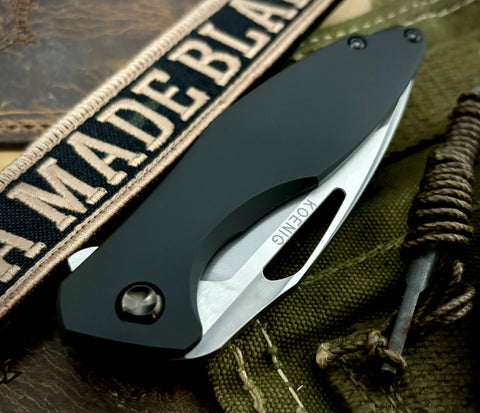 Koenig Mini Arius Exclusive Flipper Black DLC Ti SW Polished Flats M390 Blade