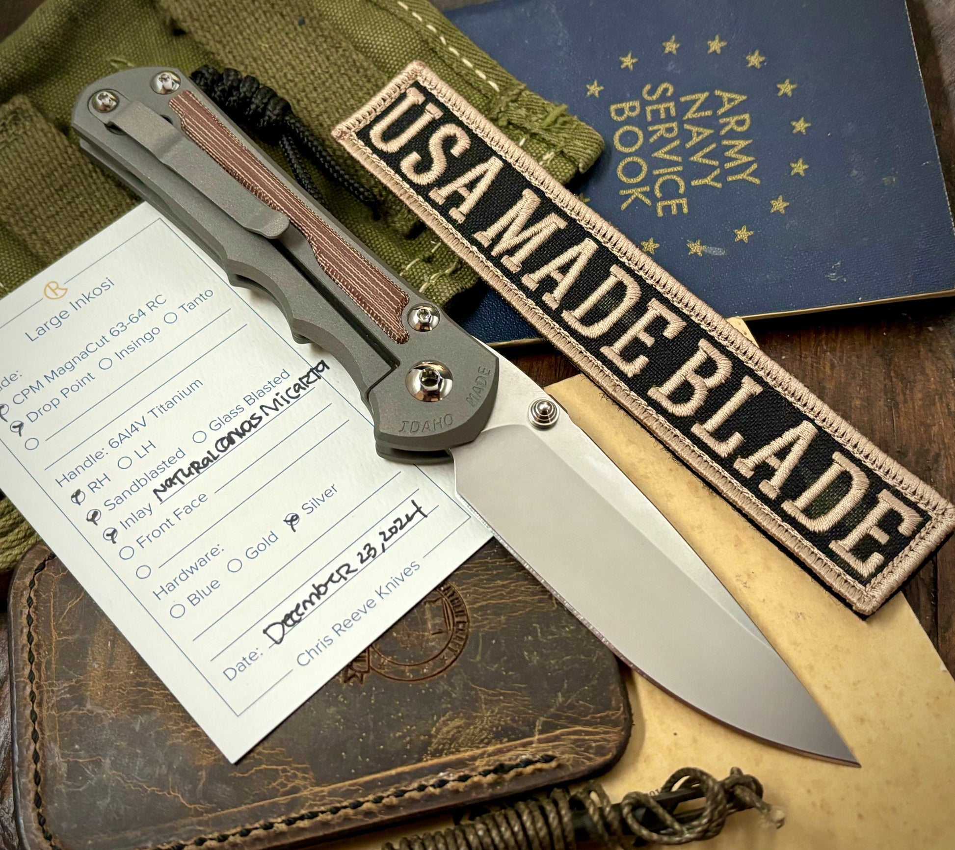 Chris Reeve Large Inkosi with Natural Micarta Inlay 12/19/2024 Magnacut - USA MB