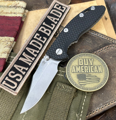 Hinderer XM-18 3.0" Bowie Non-Flipper Black G10 Working Finish Ti with Stonewashed 20CV Blade - USA MB